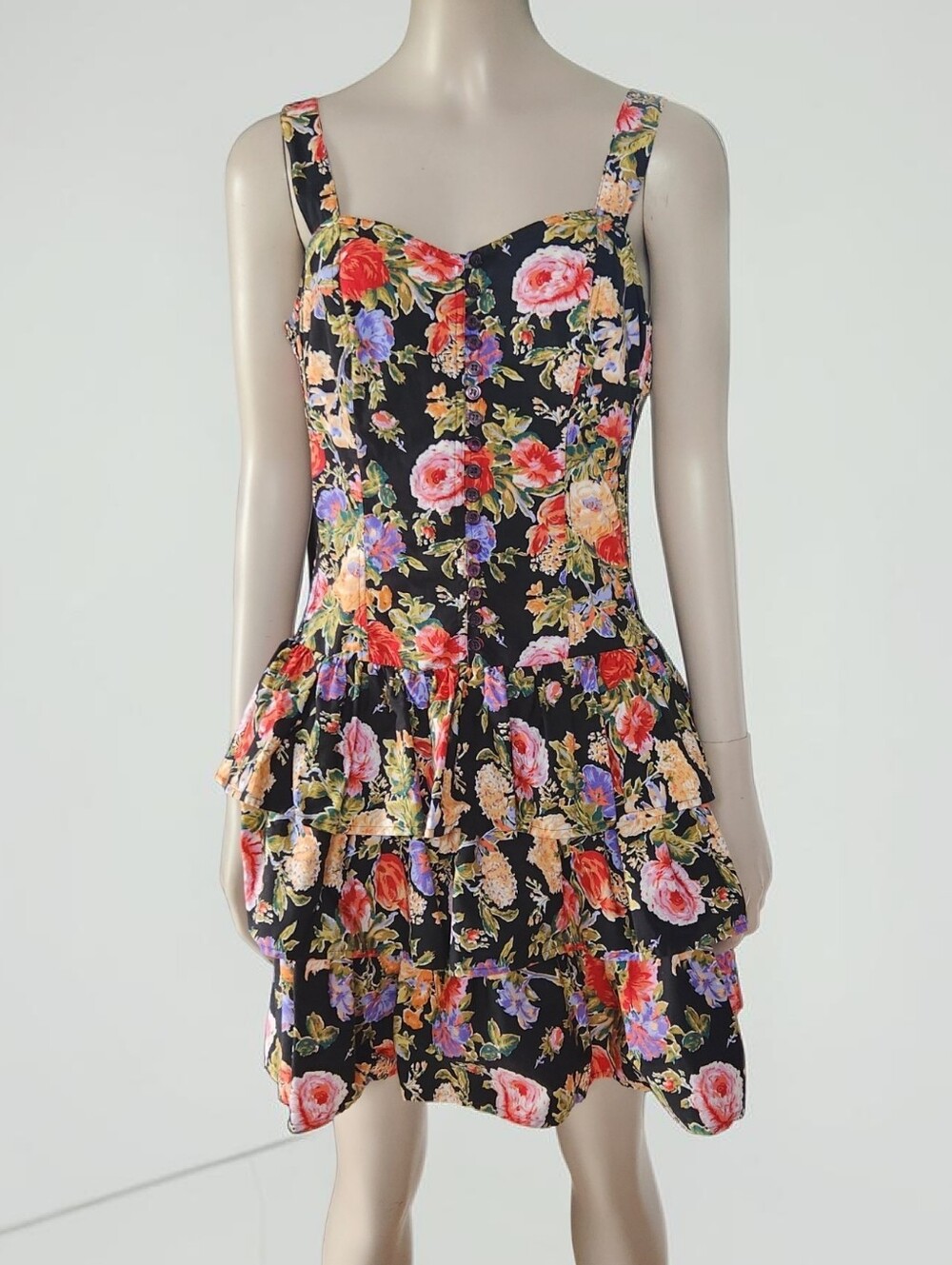 Boutique Europa Cotton Floral Ruffle Tier Drop Waist Mini Dress 10P Smocked